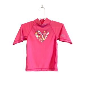UV Skinz pink short sleeve swim top hearts snaps stretchy sparkle UPF 50 2T